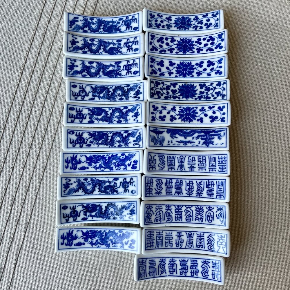 Set of 21 Blue and White Porcelain Chopstick Rests / Brush Holders